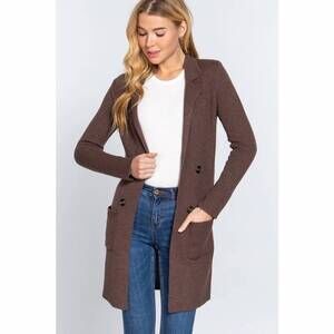 NEW VANILLA MONKEY notched collar sweater coat with pockets in brown